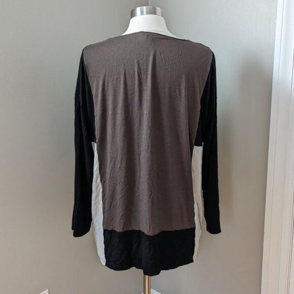 J.Jill | Brown Black Cream Colorblock Stretch Knit Tunic Size Medium Petite - Picture 3 of 4